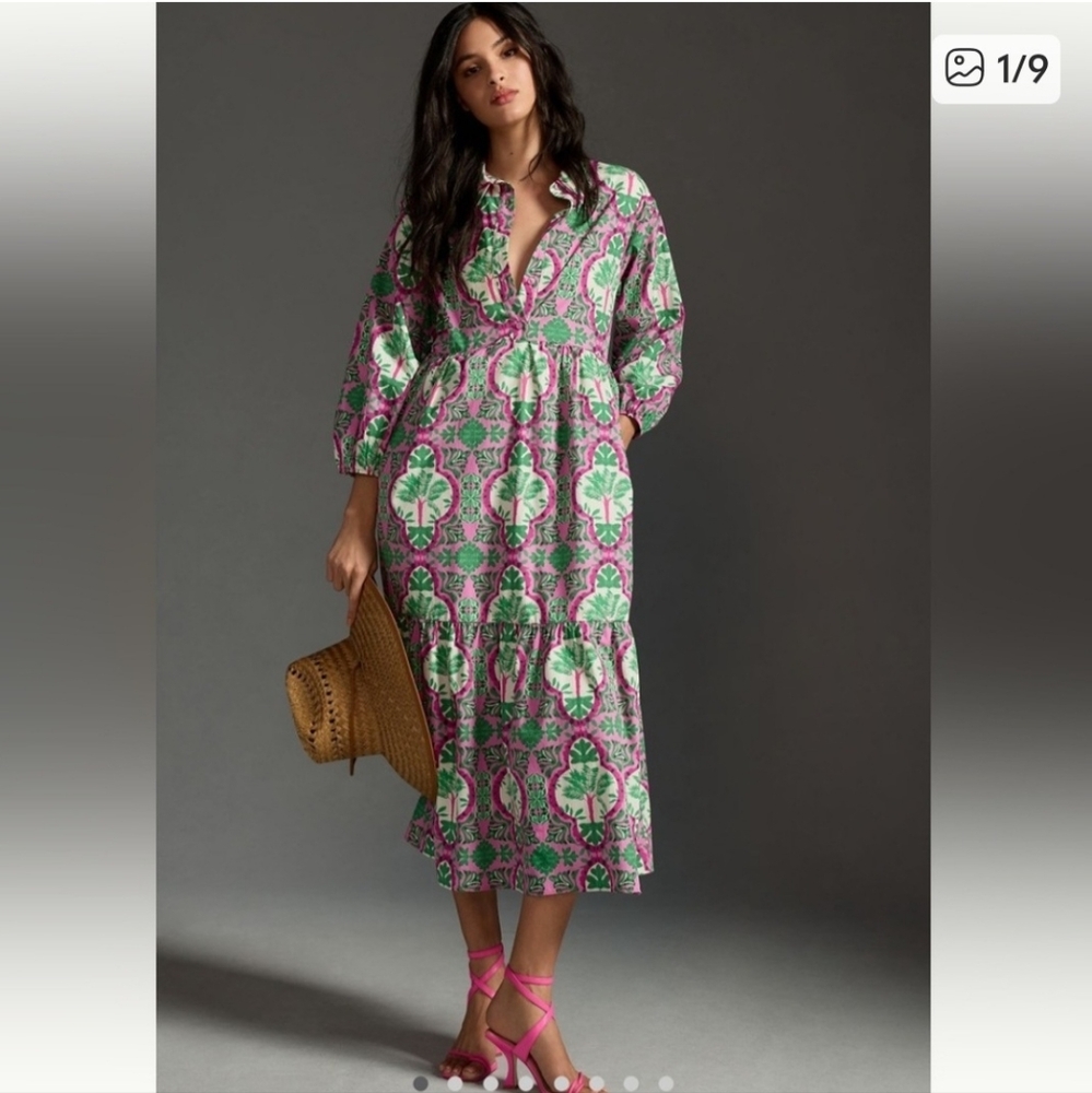 Anthtopologie MAEVE BETTINA TIERED SHIRT DRESS SIZE M